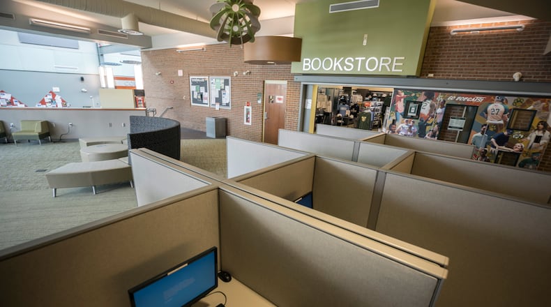 The bookstore and study area at the East Georgia State College campus student center are all but vacant except for a few employees. In 2025, the school was recommended for consolidation, meaning it will become a part of Georgia Southern University. (AJC Photo/Stephen B. Morton)