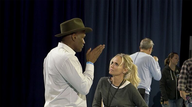 Kenny Leon on set with Kristin Chenoweth. Photo: RYON HORNE/RHORNE@AJC.COM