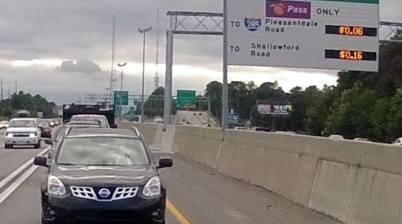 This file photo shows the I-85 HOT lane in Gwinnett County. BRANT SANDERLIN / BSANDERLIN@AJC.COM