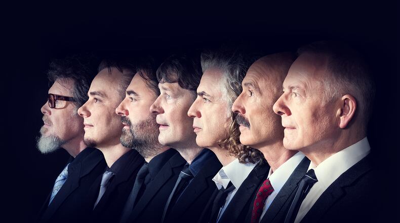 King Crimson plays the Fox Theatre on Tuesday, July 27th. Band members, L to R: Pat Mastelotto, Gavin Harrison, Jeremy Stacey, Mel Collins, Jakko Jakszyk, Tony Levin, Robert Fripp. 
Courtesy of Dean Stocking.