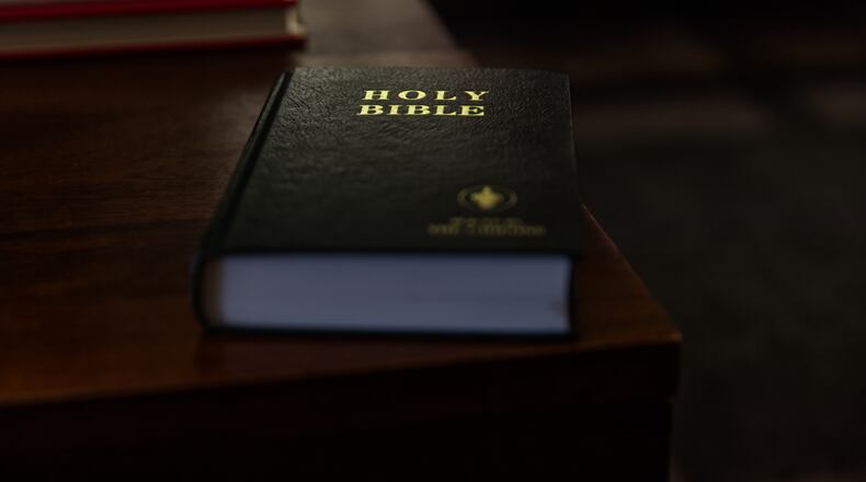 A Gideon Bible sits on a table in Phoenix, Sunday Aug. 23, 2026. (AP Photo/Dario Lopez-Mills)