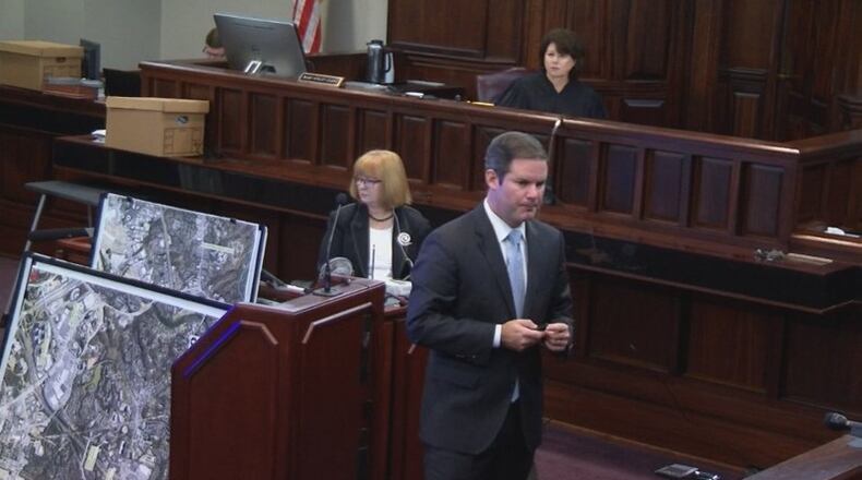 Cobb County prosecutor Chuck Boring addresses the hot-car murder trial jury on Monday during closing arguments. (Screen capture from WSB-TV) WSB-TV