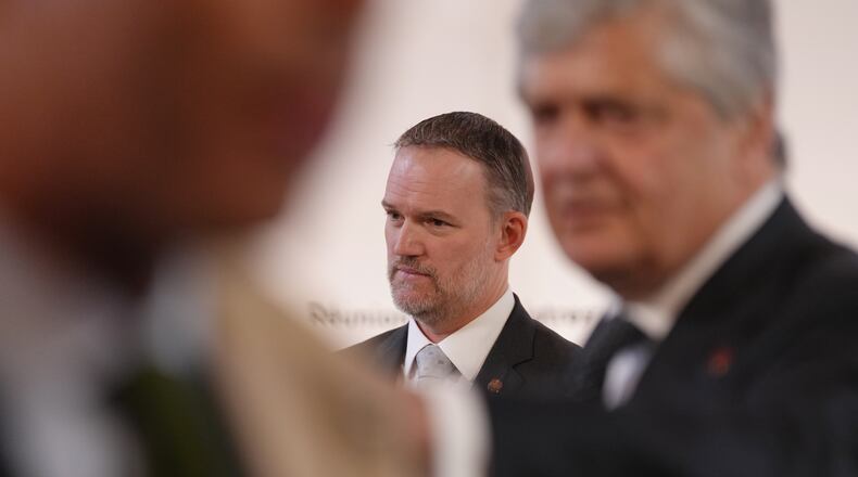 U.S. Trade Representative Jamieson Greer arrives for the G7 trade meeting in Paris, Wednesday, May 6, 2026. (AP Photo/Aurelien Morissard, Pool)