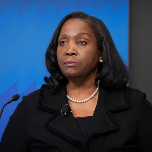 FILE - Lisa Cook, a Federal Reserve Board of Governors member, speaks during an event at the Brookings Institution, Nov. 3, 2025, in Washington. (AP Photo/Mark Schiefelbein, File)