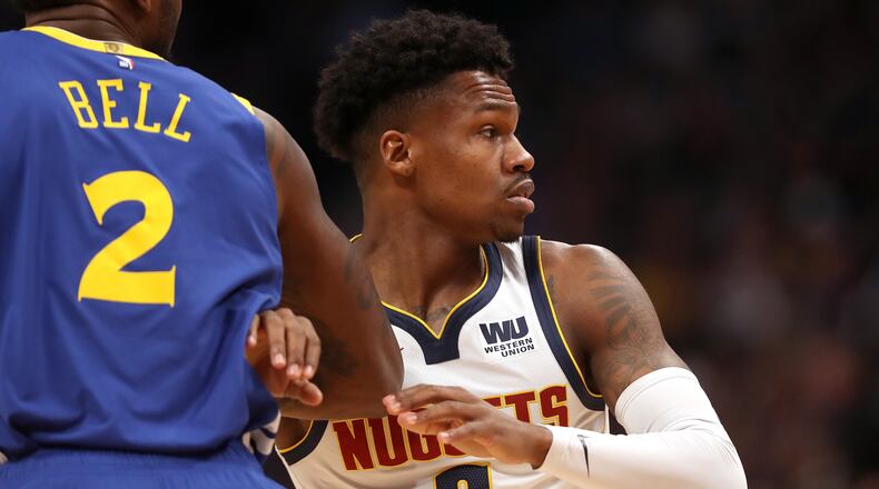 Brandon Goodwin of the Denver Nuggets plays the Golden State Warriors at the Pepsi Center on January 15, 2019 in Denver, Colorado.
