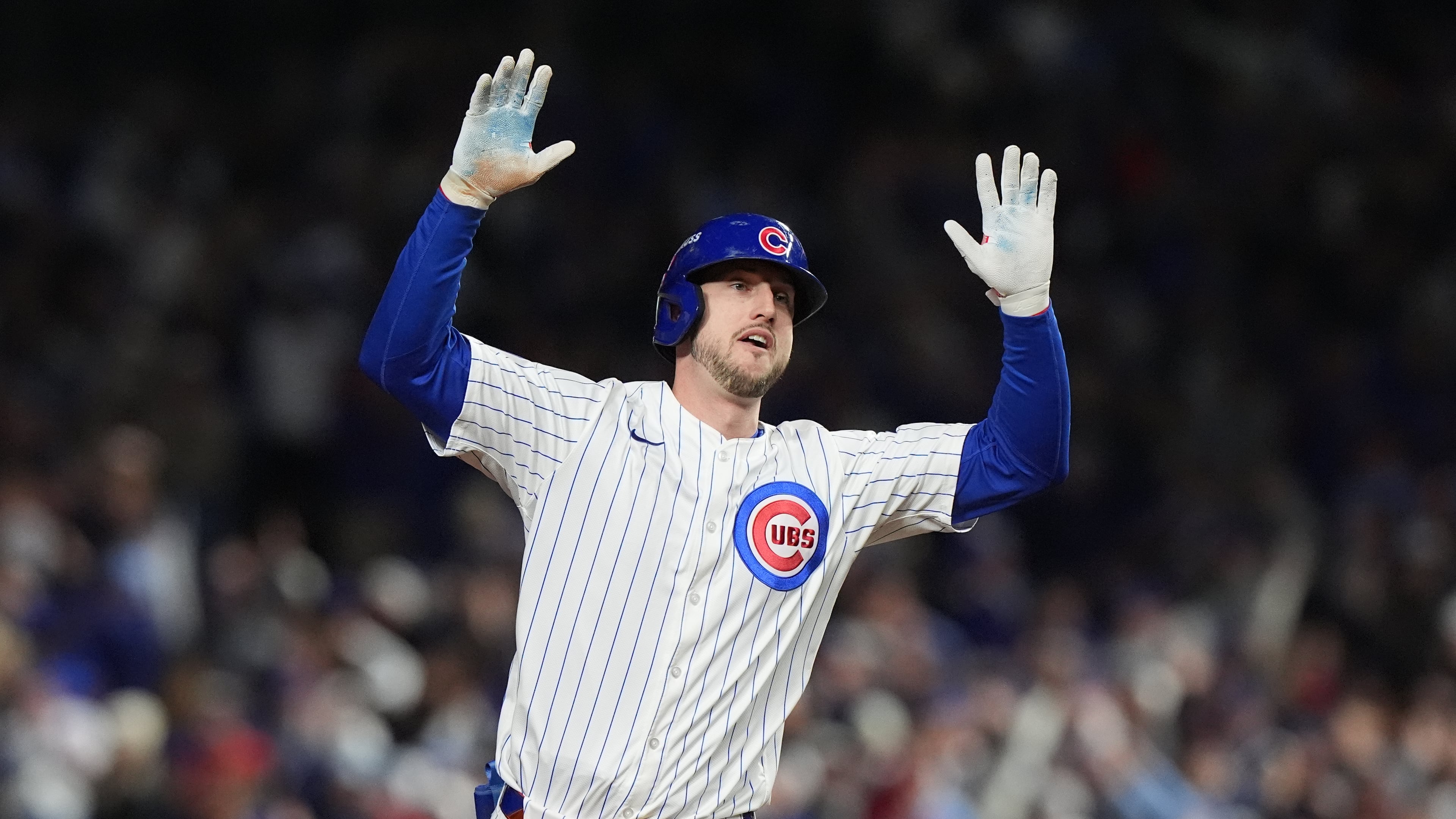 Chicago Cubs' Kyle Tucker (30) runs the bases after hitting a solo home run during the seventh inning of Game 4 of baseball's National League Division Series against the Milwaukee Brewers Thursday, Oct. 9, 2025, in Chicago. (AP Photo/Nam Y. Huh)