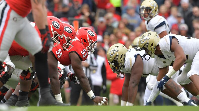 Georgia and Georgia Tech at Sanford Stadium on Saturday, November 24, 2018. HYOSUB SHIN / HSHIN@AJC.COM
