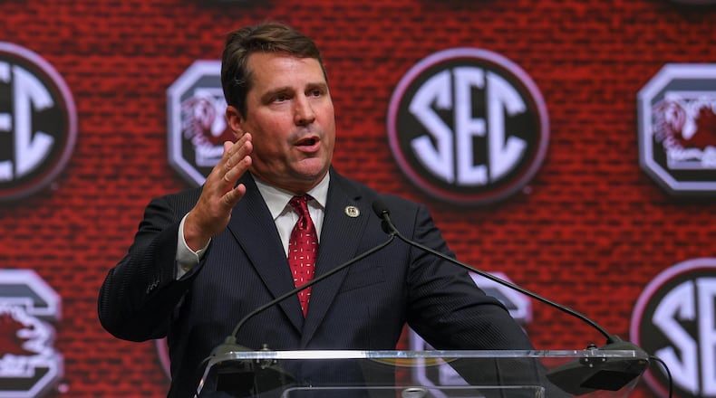 South Carolina coach Will Muschamp at SEC Media Day in July.