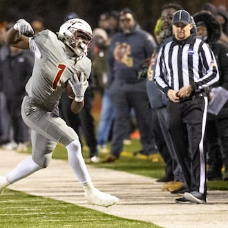 Creekside running back Gary Walker makes a catch during the Class 4A semifinal against Kell at Creekside High School on Friday, Dec. 5, 2025, in Fairburn. Walker is the highest-rated senior running back prospect in Georgia. (Oscar Guevara Saenz for the AJC)