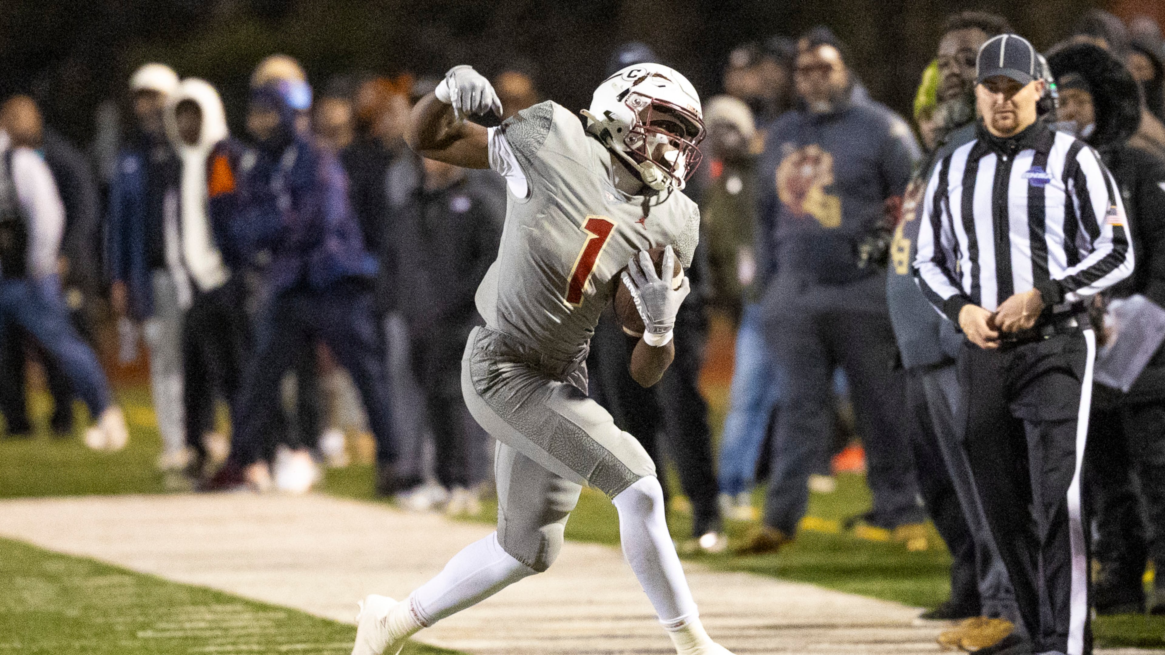 Creekside running back Gary Walker makes a catch during the first half of the class 4A semifinal against Kell at Creekside High School on Friday. (Oscar Guevara Saenz for the AJC)