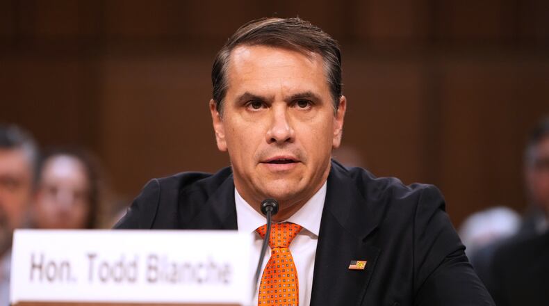 Acting Attorney General Todd Blanche appears before the Senate Judiciary Committee on Capitol Hill in Washington, Wednesday, July 15, 2026. (AP Photo/Mark Schiefelbein)