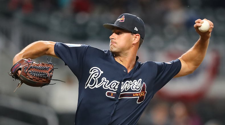 March 27, 2018 Atlanta: Braves pitcher Kyle Muller delivers a pitch during the fourth inning in the Future Stars Exhibition Game on Tuesday, March 27, 2018, at SunTrust Park in Atlanta.  Curtis Compton/ccompton@ajc.com