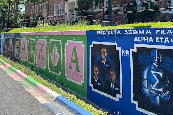 Murals celebrating historically Black fraternities and sororities decorate the campus of Florida AM University in Tallahassee, Fla., Wednesday, May 14, 2025. (AP Photo/Kate Payne)