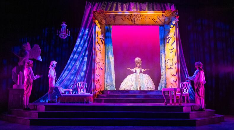 "Marie Antoinette," presented by Actor's Express with Oglethorpe University Theatre, features dynamic scenic design by Kat Conley and ornate costume design by Jennifer Schottstaedt.