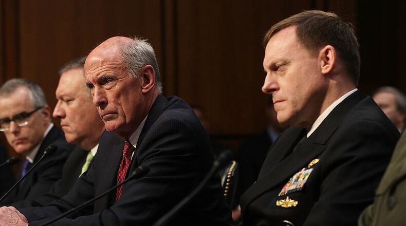 Director of National Intelligence Daniel Coats, National Security Agency Director Adm. Michael Rogers testifiy before the Senate Intelligence Committee in the Hart Senate Office Building on Capitol Hill May 11, 2017 in Washington, DC. (Photo by Alex Wong/Getty Images)