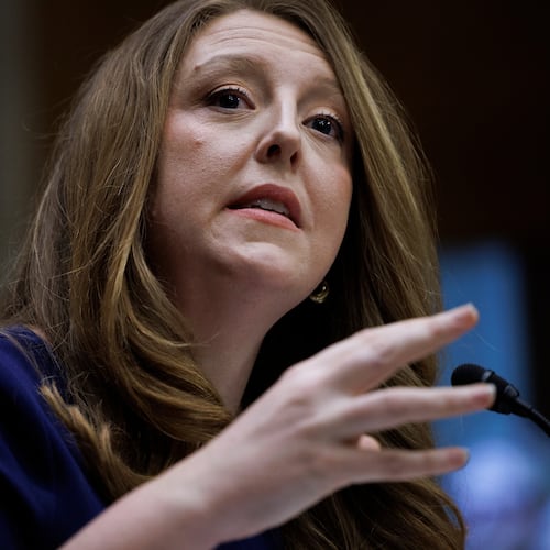 FILE - Dr. Casey Means testifies during a Senate Health, Education Labor and Pension Committee confirmation hearing for U.S. Surgeon General on Capitol Hill, Feb. 25, 2026, in Washington. (AP Photo/Tom Brenner, File)