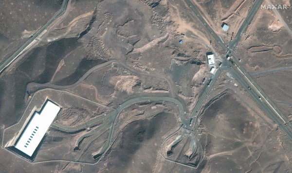 This satellite image provided by Maxar Technologies shows vehicles at the Fordo enrichment facility in Iran on Friday, June 20, 2025. (Maxar Technologies via AP)