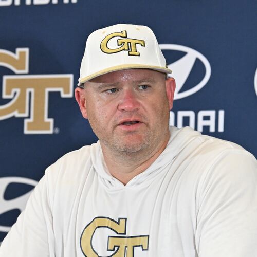 “Georgia Tech is, in my opinion, the greatest place in the entire country to get the combination of both (athletics and academics),” head coach Brent Key said. (Hyosub Shin/AJC 2025)