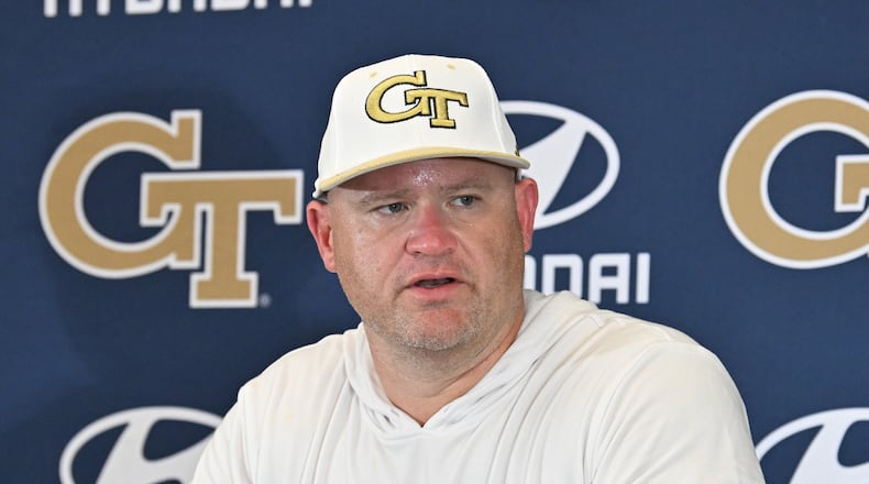 “Georgia Tech is, in my opinion, the greatest place in the entire country to get the combination of both (athletics and academics),” head coach Brent Key said. (Hyosub Shin/AJC 2025)