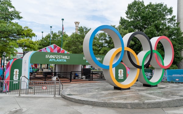 Work continues at Cenntennial Olympic Park on Tuesday, June 9, 2026, in preparation for the upcoming FIFA Fan Festival. (Ben Hendren for the AJC)