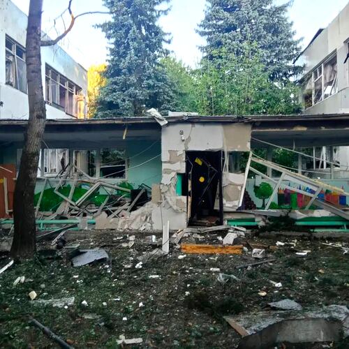 This photo, released by Moscow Region Governor Andrei Vorobyev's official telegram channel, shows a building damaged during a Ukrainian drone attack in Elektrostal, Moscow region of Russia, on Saturday, July 18, 2026. (Moscow Region Governor Andrei Vorobyev's official telegram channel via AP)