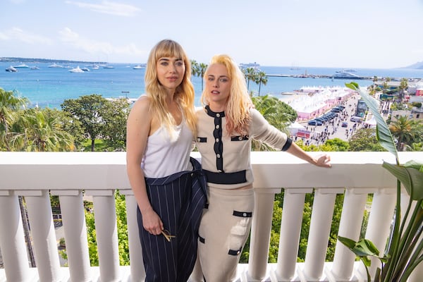 Kristen Stewart, left, and Imogen Poots pose for portrait photographs for the film 'The Chronology of Water' at the 78th international film festival, Cannes, southern France, Saturday, May 17, 2025. (Photo by Joel C Ryan/Invision/AP)