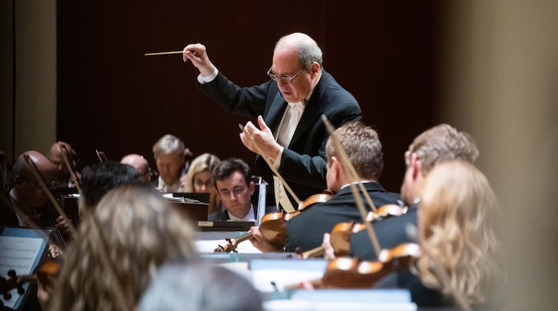 Robert Spano conducts "Crossing" by Krists Auznieks during Thursday's concert at Symphony Hall.