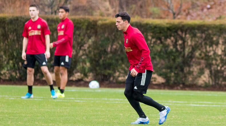 Atlanta United defender Fernando Meza runs drills at the team's training facility during training at the Children's Healthcare of Atlanta Training Ground, Monday, January 13, 2020. (ALYSSA POINTER/ALYSSA.POINTER@AJC.COM)
