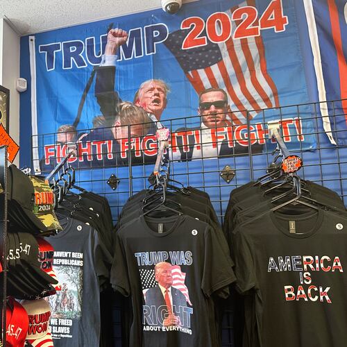 Merchandise is seen for sale at the Trump Store in Bensalem, Pa., Jan. 5, 2026, after owner Mike Domanico announced the storefront will close at the end of the month after six years. (AP Photo/Mike Catalini)