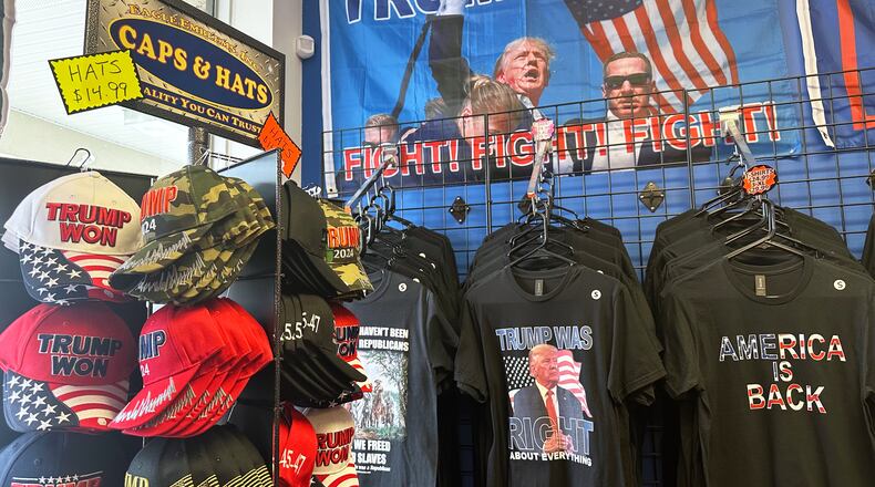 Merchandise is seen for sale at the Trump Store in Bensalem, Pa., Jan. 5, 2026, after owner Mike Domanico announced the storefront will close at the end of the month after six years. (AP Photo/Mike Catalini)