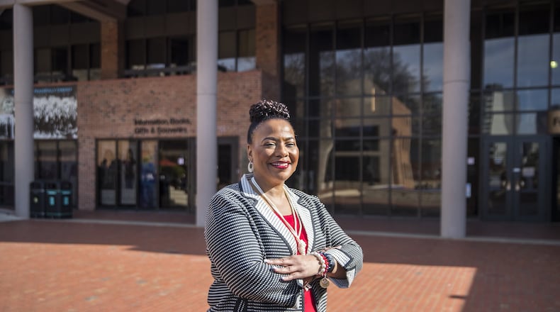 Bernice King, daughter of the late Martin Luther King Jr., poses for a photo following a press conference at the King Center in Atlanta’s Historic Sweet Auburn District. (ALYSSA POINTER/ALYSSA.POINTER@AJC.COM)