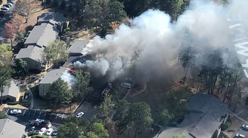 The apartment building is in the 6800 block of Bebout Drive.