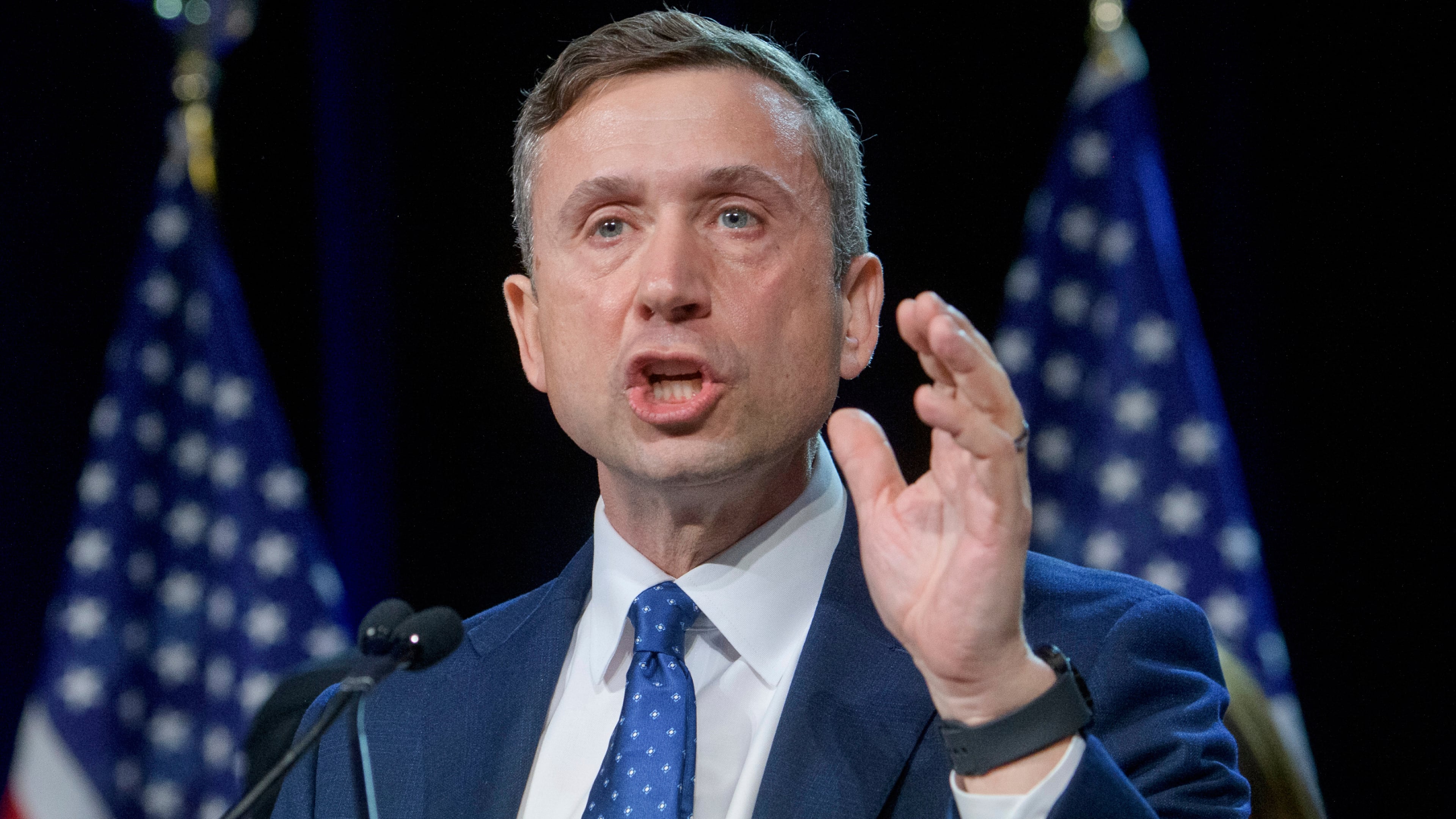 FILE - Democratic National Committee chairman Ken Martin speaks after winning the vote at the Democratic National Committee winter meeting in National Harbor, Md., Feb. 1, 2025. (AP Photo/Rod Lamkey, Jr., File)