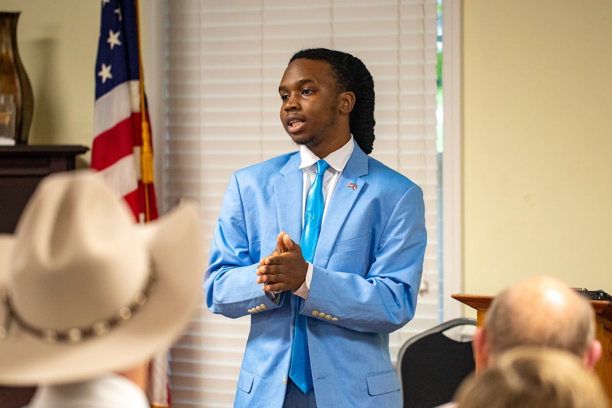 Ja’Quon Stembridge, shown here in July at the Henry County Republican Party monthly meeting, recently stepped from his position with the Georgia GOP. (Jenni Girtman for the AJC)