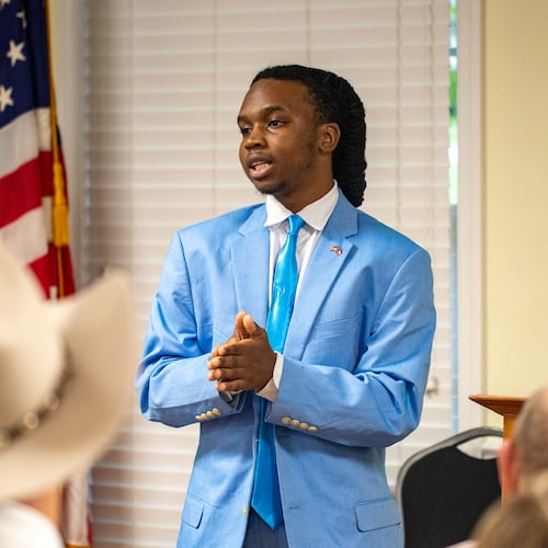 Ja’Quon Stembridge, shown here in July at the Henry County Republican Party monthly meeting, recently stepped from his position with the Georgia GOP. (Jenni Girtman for the AJC)