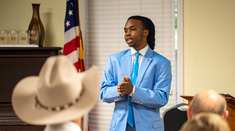 Ja’Quon Stembridge, shown here in July at the Henry County Republican Party monthly meeting, recently stepped from his position with the Georgia GOP. (Jenni Girtman for the AJC)