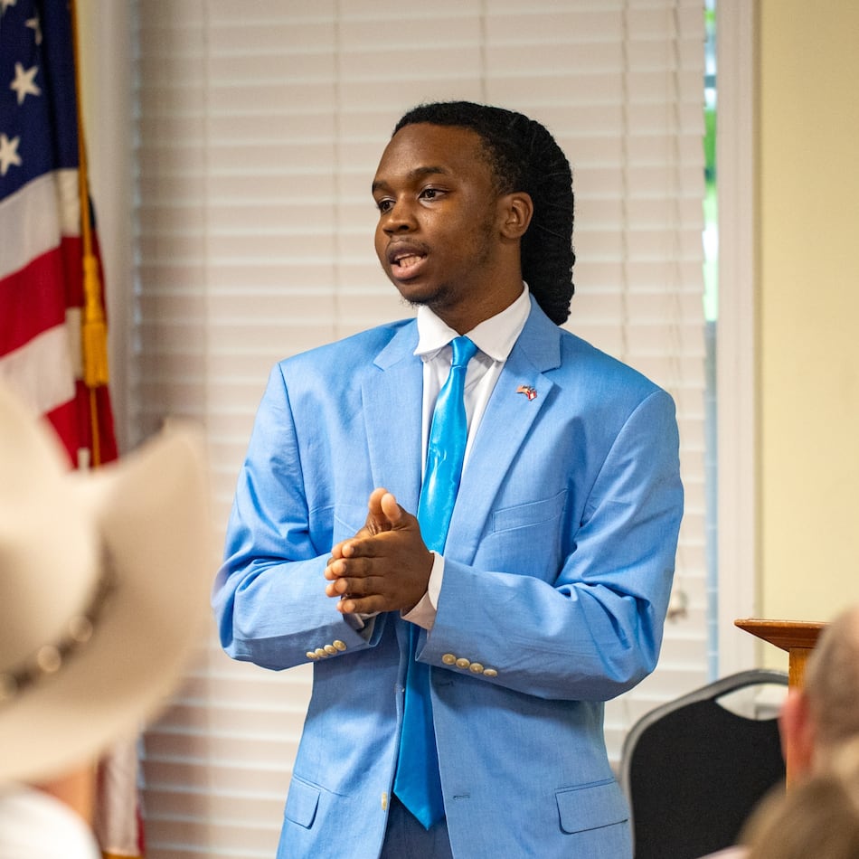 Ja’Quon Stembridge, shown here in July at the Henry County Republican Party monthly meeting, recently stepped from his position with the Georgia GOP. (Jenni Girtman for the AJC)