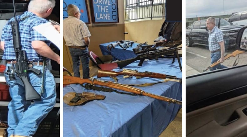 Federal authorities have accused Mark Adams Prieto, 58 of Prescott, Arizona, of plotting a mass shooting at a concert in May in Atlanta. Prieto, seen above in undercover photos by the FBI, allegedly hoped the shooting would spark a "race war" ahead of the 2024 presidential election.