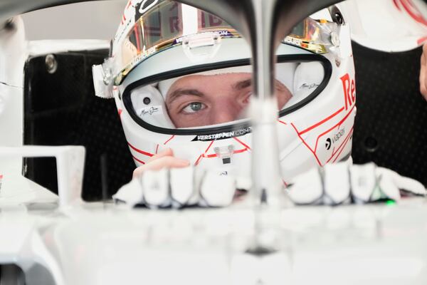 Red Bull driver Max Verstappen of the Netherlands prepares to drive during the third practice session for the Japanese Formula One Grand Prix at the Suzuka Circuit in Suzuka, central Japan, Saturday, April 5, 2025. (AP Photo/Hiro Komae)