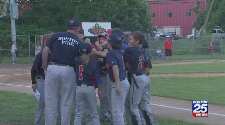 Hundreds of firefighters from all over the area came to watch an 11-year-old boy play baseball - and will keep coming to games until his dad can make it himself. (Photo: Boston25News.com)