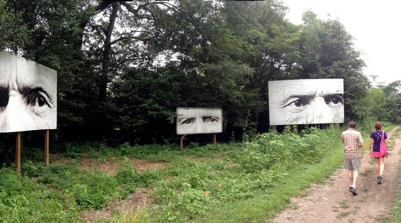 General William T. Sherman’s eyes stare down at passers-by from “Apparitions,” Atlanta artist Gregor Turk’s temporary public art installation on the Atlanta Beltline. CONTRIBUTED BY GREGOR TURK