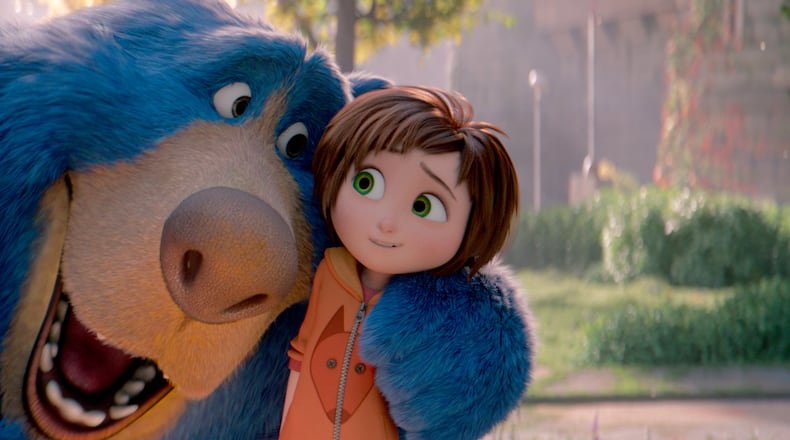 Boomer the Bear (voice of Ken Hudson Campbell) and June (Brianna Denski) in a scene from “Wonder Park.” Paramount Animation/Nickelodeon Movies