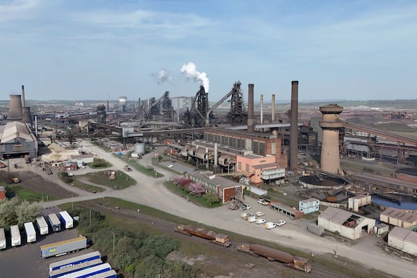 The British Steel works in Scunthorpe, North Lincolnshire, Saturday April 12, 2025. (Peter Byrne/PA via AP)