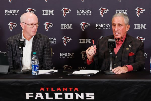 Falcons owner Arthur M. Blank will deal directly with new coach Raheem Morris and GM Terry Fontenot. CEO Rich McKay will still handle matters involving the franchise and the NFL as a whole, but won't be involved in team football matters. (Miguel Martinez/AJC 2024)