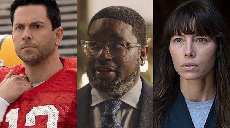 Productions that have begun in the past month: Zachary Levi and Lil Rel Howery are in "Harold and the Purple Crayon" film while Jessica Biel stars in "Candy" from Hulu. PUBLICITY PHOTOS