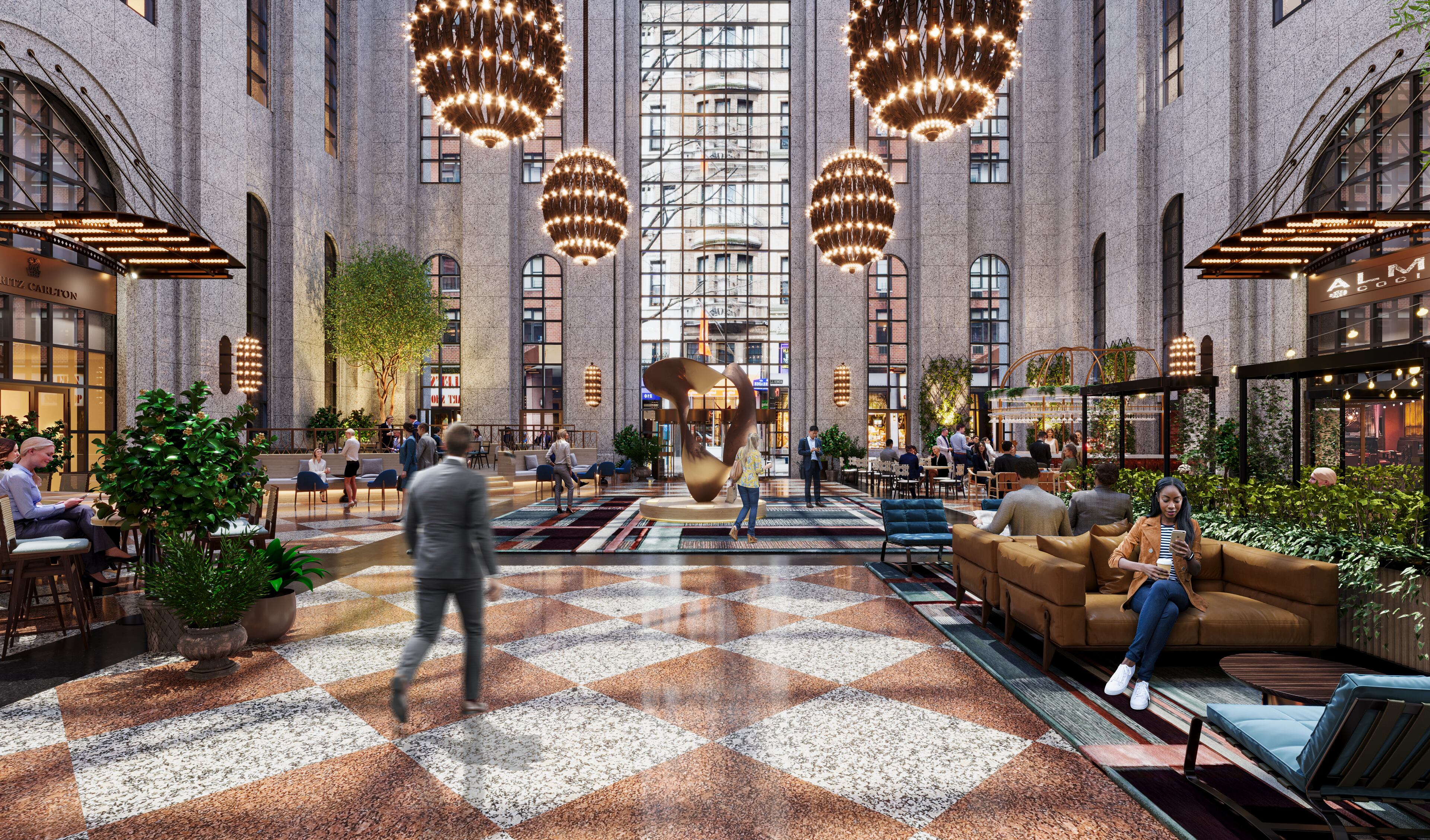 This rendering shows the planned lobby renovations at 191 Peachtree. (Courtesy Banyan Street Capital)