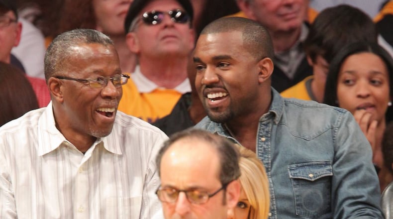 Ray West, left, with his son Kanye West at a Los Angeles Lakers/ Chicago Bulls game in 2011. Photo: Noel Vasquez/Getty Images