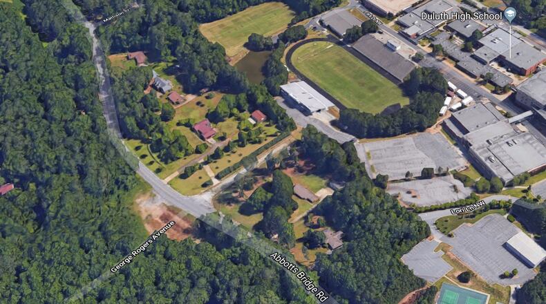 Duluth, in conjunction with Gwinnett DOT, will add a traffic signal at the intersection of State Route 120 (Abbotts Bridge Road) and George Rogers Avenue at Duluth High School. (Google Maps)