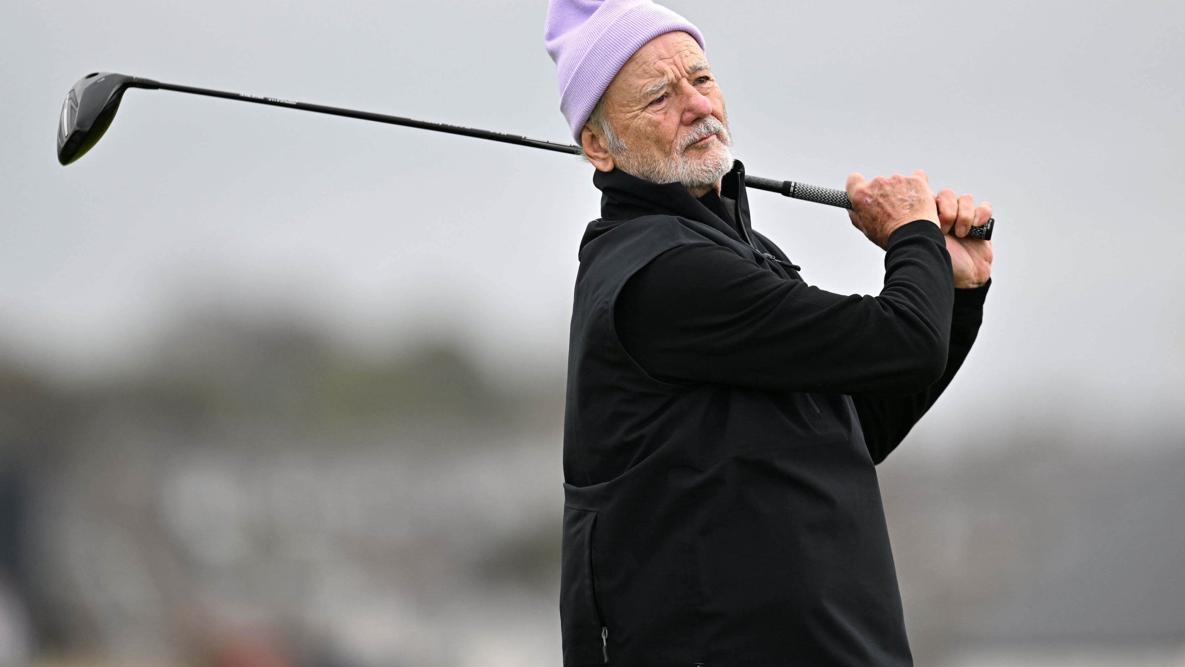 Actor Bill Murray during day one of the 2025 Alfred Dunhill Links Championship at the Carnoustie Golf Links course in Angus, Scotland, Thursday, Oct. 2, 2025. (Malcolm Mackenzie/PA via AP)