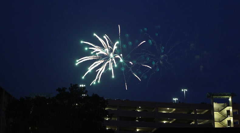 Fireworks light up the Marietta Square during last year’s July 4th celebration.